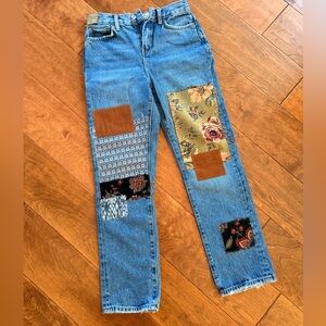 Free People (We the Free) Poppy Patch Straight Leg Patchwork Jean - Size 25